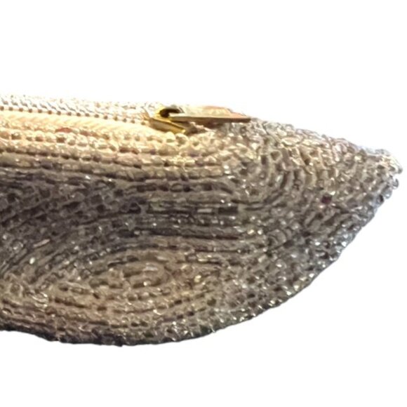 RARE Vtg Beaded Slipper Coin Purse Lipstick Holder Zippered Silk Lining Japan 5" - Picture 3 of 11